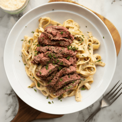 Creamy Air Fryer Steak Fettuccine with Fresh Veggies