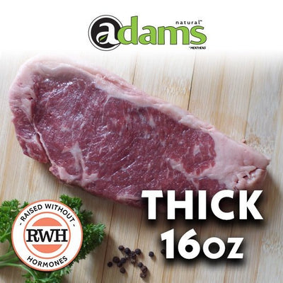 ADAMS THICK RWH ANGUS BEEF NY STRIPLOIN STEAK 16OZ - The Meathead Store