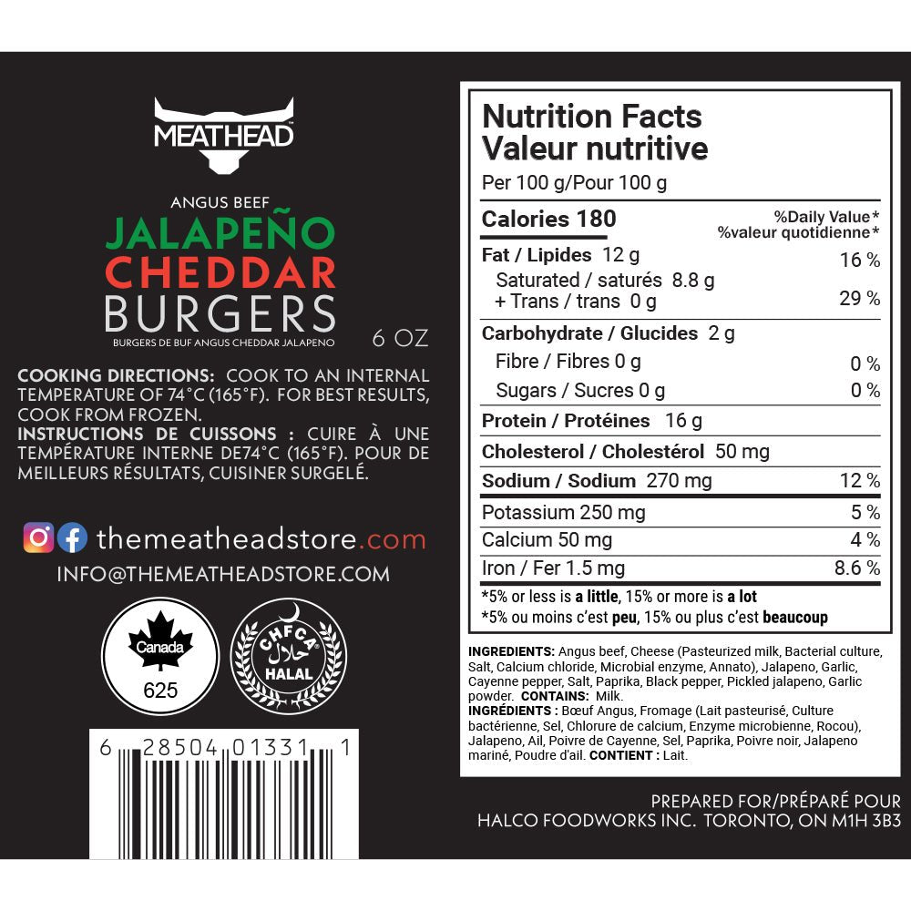 MEATHEAD ANGUS BEEF JALAPENO CHEDDAR BURGER 6OZ X 2 - The Meathead Store