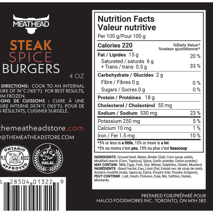 Meathead Angus Beef Steak Spice Burger 4oz X 4 - The Meathead Store